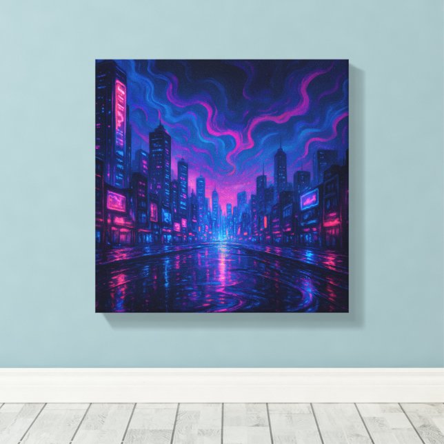 Neon Skyline Mirage Futuristische City Leinwand Ku (Insitu (Holzboden))