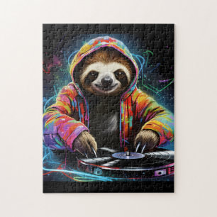 Neon Sloth DJ Retro Cool Puzzle