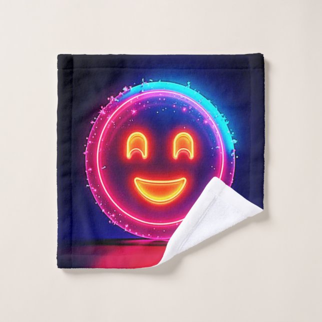 Neon Smile: Bright Happy Glow Design Badhandtuch Set (Waschlappen)