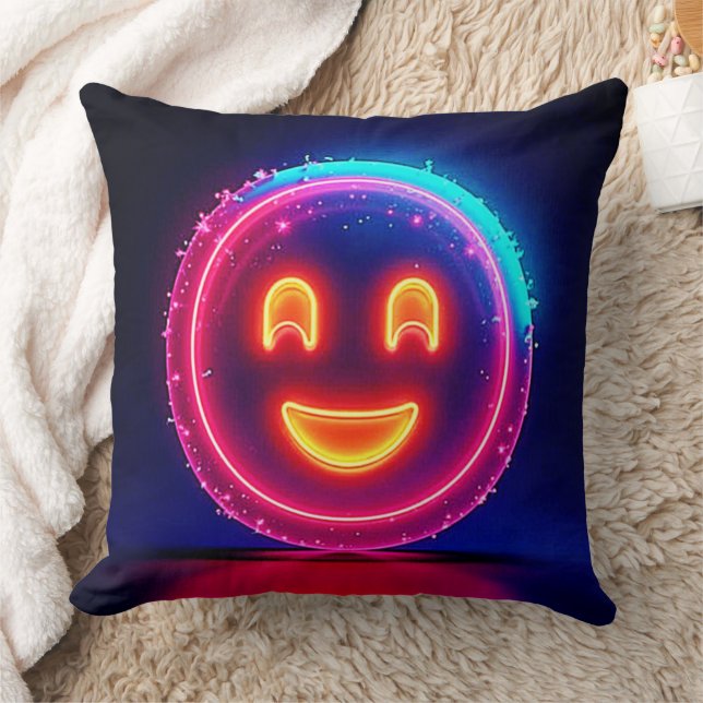 Neon Smile: Bright Happy Glow Design Kissen (Decke)