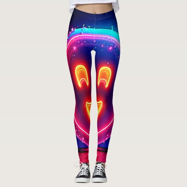 Neon Smile: Bright Happy Glow Design Leggings (Vorderseite)