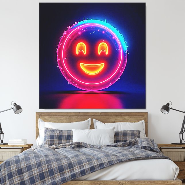 Neon Smile: Bright Happy Glow Design Leinwanddruck (Insitu (Schlafzimmer))