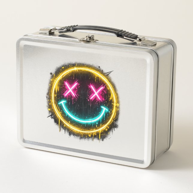 Neon Smiley Gesicht Metall Brotdose (Vorderseite)