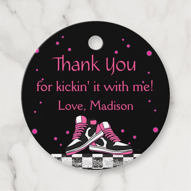Neon Sneaker Birthday, Glitzer Danke Geschenkanhänger (Vorderseite)