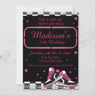 Neon Sneaker Birthday, Glitzer Einladung