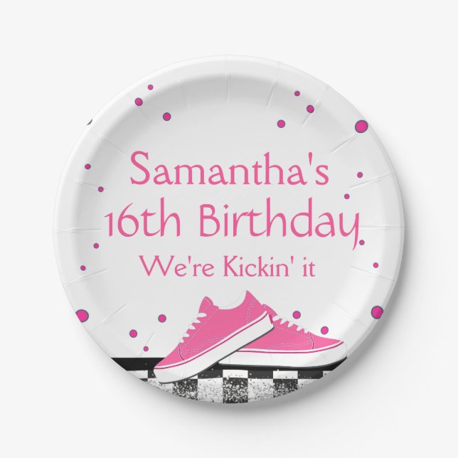 Neon Sneaker Birthday, Glitzer Pappteller (Vorderseite)