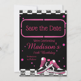 Neon Sneaker Birthday, Glitzer Save The Date