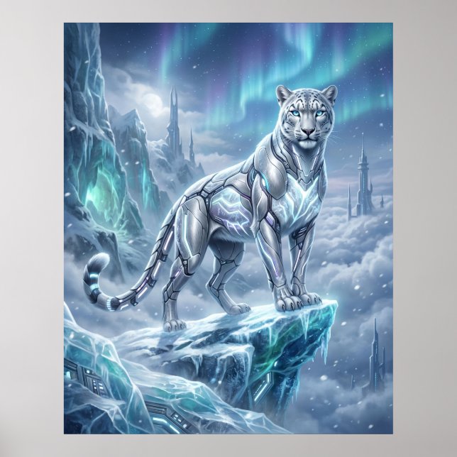 Neon Snow Leopard Glacier Spire Poster (Vorne)