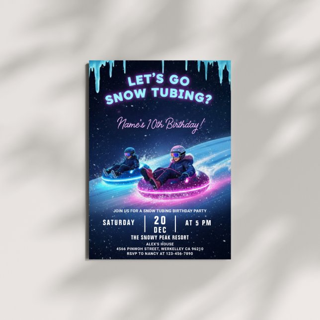 Neon Snow Tubing Birthday Invitation Winter Party Einladung (Von Creator hochgeladen)