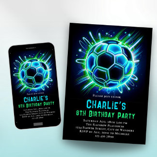 Neon Soccer Birthday Einladung Boys Neon Soccer