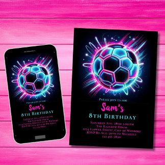Neon Soccer Birthday Einladung Girls Pink Soccer
