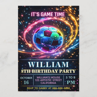 Neon Soccer Invite For Boys - Neon Soccer Birthday Einladung