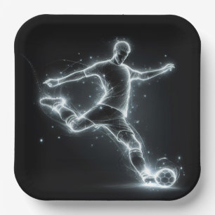 Neon Soccer Player auf schwarz Pappteller