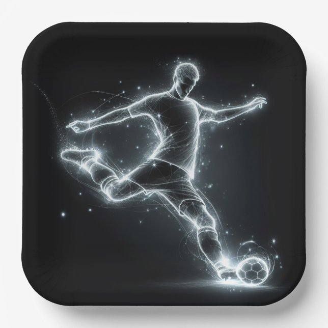Neon Soccer Player auf schwarz Pappteller (Vorderseite)