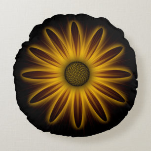 Neon-Sonnenblumen-Design auf Schwarz   Rundes Kissen