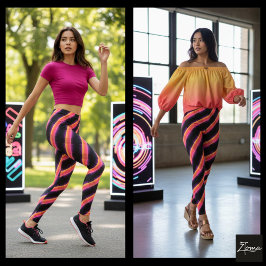 Neon-Sonnenuntergang-Glitch-Cyber-Diagonalstreifen Leggings