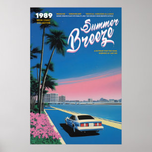 Neon-Sonnenuntergang Miami-Kunstprint 80er Retro-S Poster