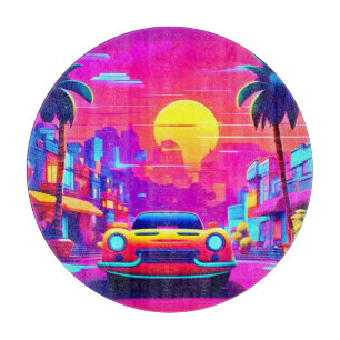 Neon-Sonnenuntergangs-Stadtfahrt Schneidebrett