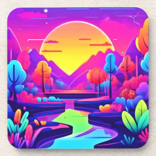 Neon-Sonnenuntergangslandschaft Getränkeuntersetzer