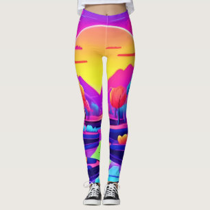Neon-Sonnenuntergangslandschaft Leggings