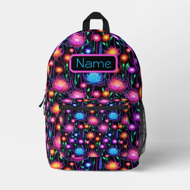 Neon Space Blume Backpack Bedruckter Rucksack (Vorderseite)