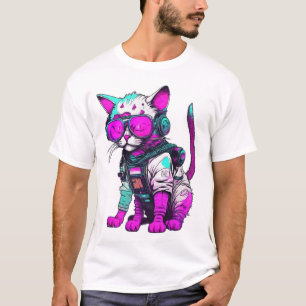 Neon Space Cat im futuristischen Anzug T-Shirt