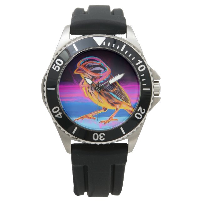Neon Sparrow mit leuchtenden Akzenten Armbanduhr (Vorderseite)