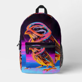 Neon Sparrow mit leuchtenden Akzenten Bedruckter Rucksack