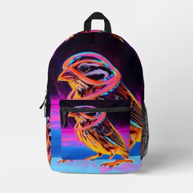 Neon Sparrow mit leuchtenden Akzenten Bedruckter Rucksack (Vorderseite)