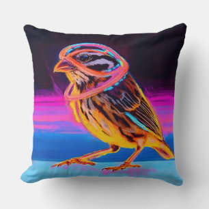 Neon Sparrow mit leuchtenden Akzenten Kissen