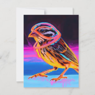 Neon Sparrow mit leuchtenden Akzenten Postkarte