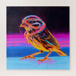 Neon Sparrow mit leuchtenden Akzenten Puzzle