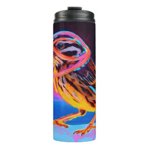 Neon Sparrow mit leuchtenden Akzenten Thermosbecher