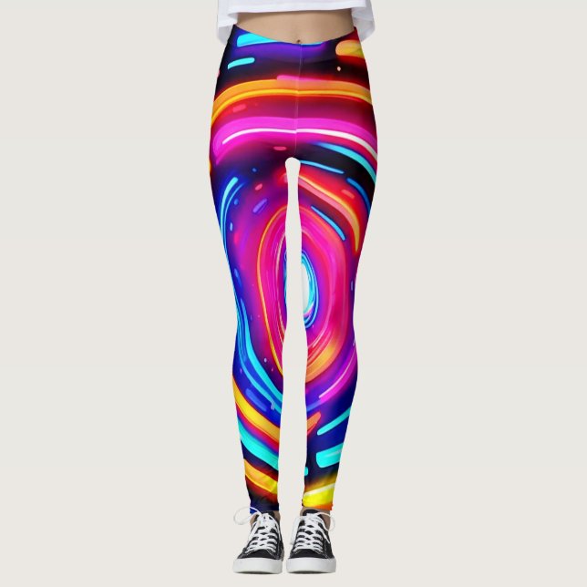 Neon Spiral Light Art Leggings (Vorderseite)
