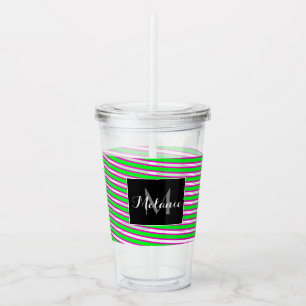 Neon-Spiralband-Streifen Monogramm Benutzername Acryltrinkbecher