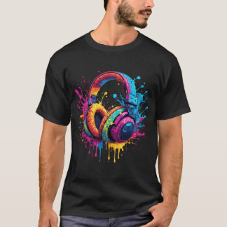 Neon-Splash-Kopfhörer-Kunst T-Shirt