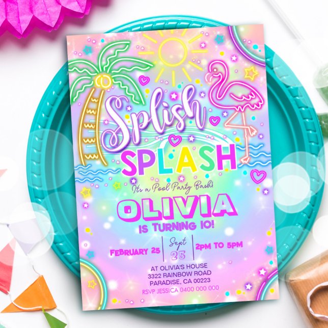 Neon Splish Splash Pool Party Einladung (Neon Splish Splash Pool Party Invitation)