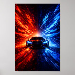 Neon-Split-Speed-Supercar – Rote und blaue Energie Poster