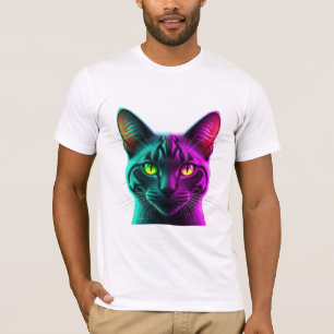 Neon-Split-Ton-Synthwave-Katzenporträt T-Shirt
