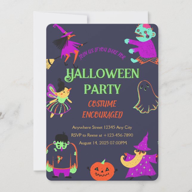 Neon Spooky Halloween-Party Einladung (Vorderseite)