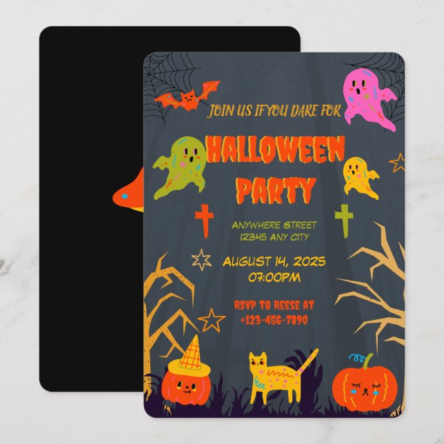 Neon Spooky Halloween-Party Einladung (Vorne/Hinten)
