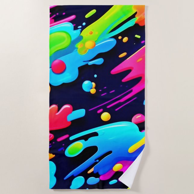 Neon Spritzer Flow Art Strandtuch (Vorderseite)