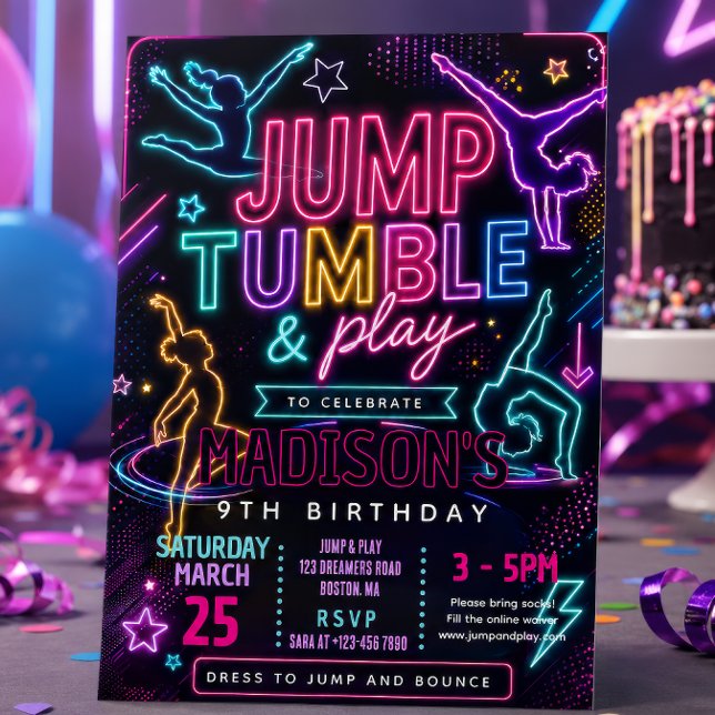 Neon-Sprung-und-Tumble-Geburtstagsfeier Einladung (Von Creator hochgeladen)