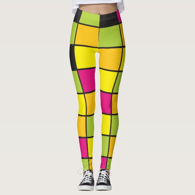 Neon Squares Muster farbenfroh Leggings (Vorderseite)