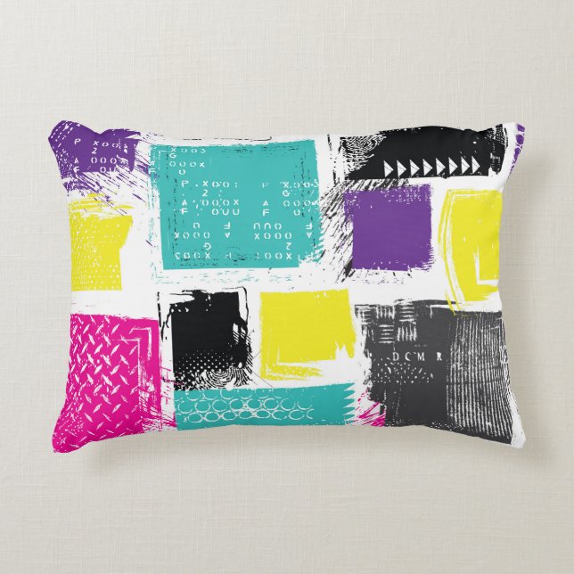 Neon Squares Retro Abstraktes Muster Dekokissen (Vorderseite)