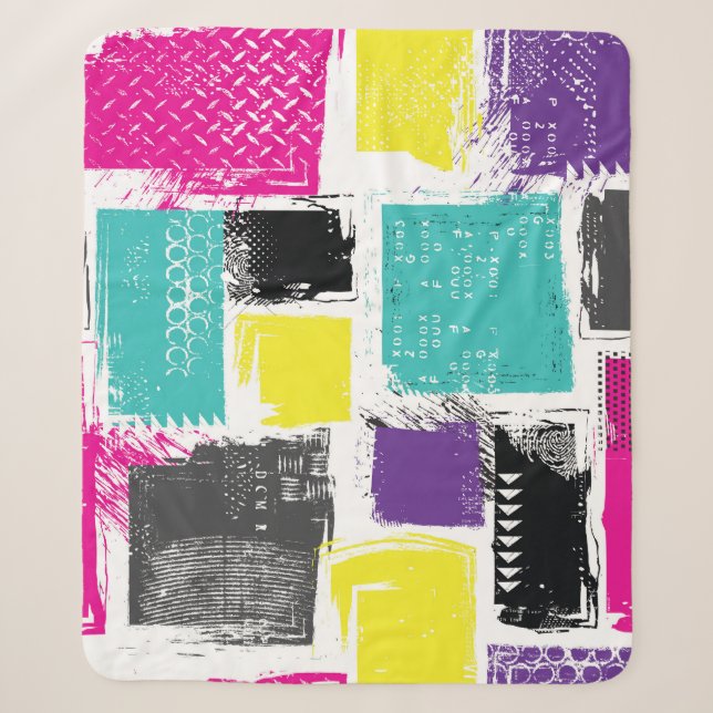 Neon Squares Retro Abstraktes Muster Sherpadecke (Vorderseite)
