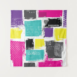 Neon Squares Retro Abstraktes Muster Wandteppich