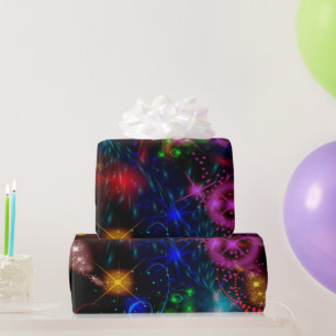 Neon Stars Wirbel Paint Spritzer Abstrakt Geschenkpapier