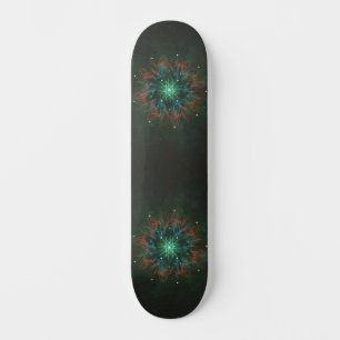 Neon Sternenexplosion Fraktal – Leuchtendes Grün u Skateboard