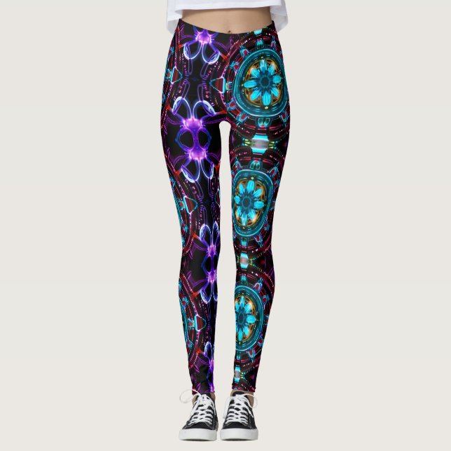 Neon Sternexplosion Kaleidoskop Leggings (Vorderseite)